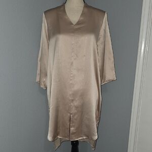 Daisy Satin V-Neck Sleep Tunic in Champagne Beige